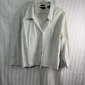 New York & Company City Stretch Shirt Cream, Blue & Black Size XL